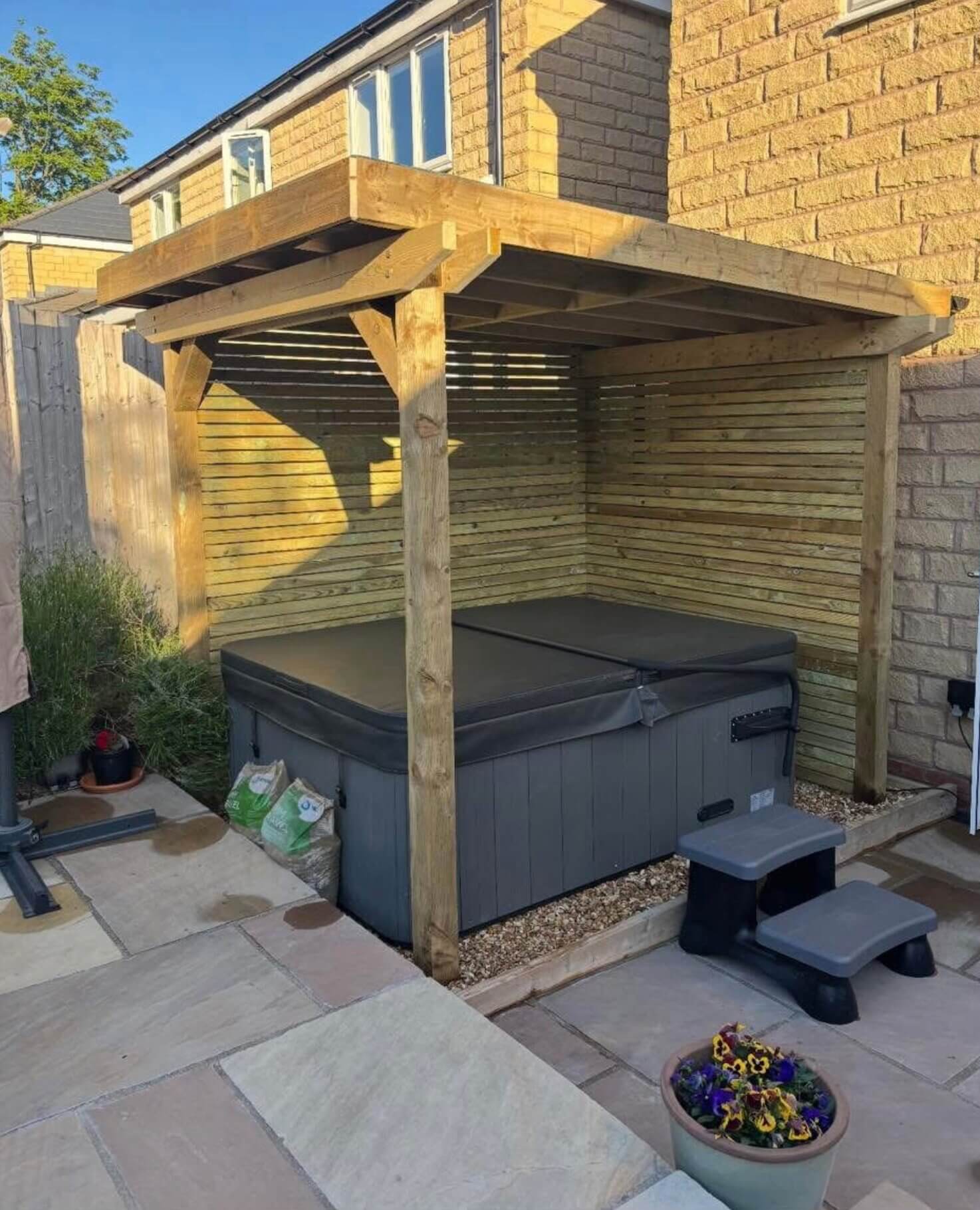 Wooden Pergola and Decking Area